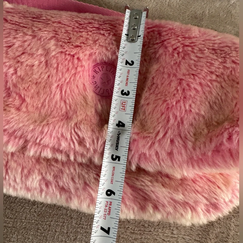 Kipling Aras Furry Shoulder Bag Pink Y2K Barbiecore Faux Fur - Picture 13 of 13